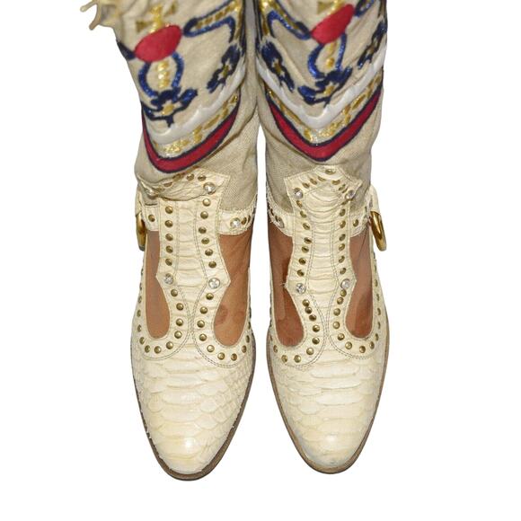 C0 EL VAQUERO Python & Canvas Gold Multi Embroidery Crystals & Studs Boots Sz 36 - Picture 7 of 11